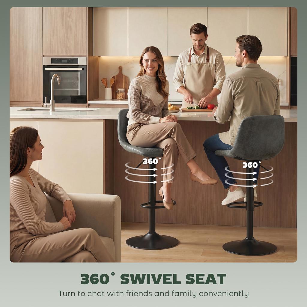 Bar Stools Set of 2, Modern Swivel Barstools with Footrest for Kitchen Island and Dining Room, Green