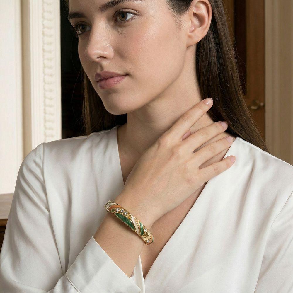 Colorful Enamel Cloisonne Bracelet Dainty Rhinestone Inlay Oil Dipping Cuff Women