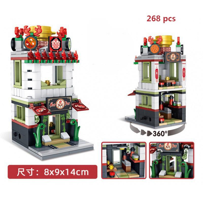 For Retail Store Architecture City Miniature Street VieBuilding Blocks House Food Shop Cafe Dinr Restaurant Model Toys