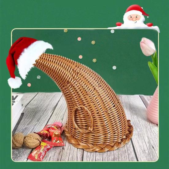 Vánoční koš hojnosti Koš ve tvaru rohu z ratanu Velkokapacitní víceúčelový úložný koš Díkůvzdání Domácí dekorace