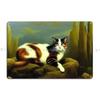 Cat In Romantic Landscape Digital Art Oil Painting Metal Plaque Wall Decor Club Club Iron Pub Tin Sign Poster