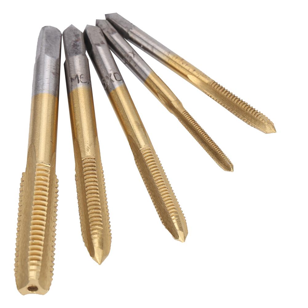 5-teiliges manuelles Gewindebohrer-Set aus Schnellarbeitsstahl, Gewindebohrer-Werkzeug M3 M4 M5 M6 M8 (Ti-beschichtet)