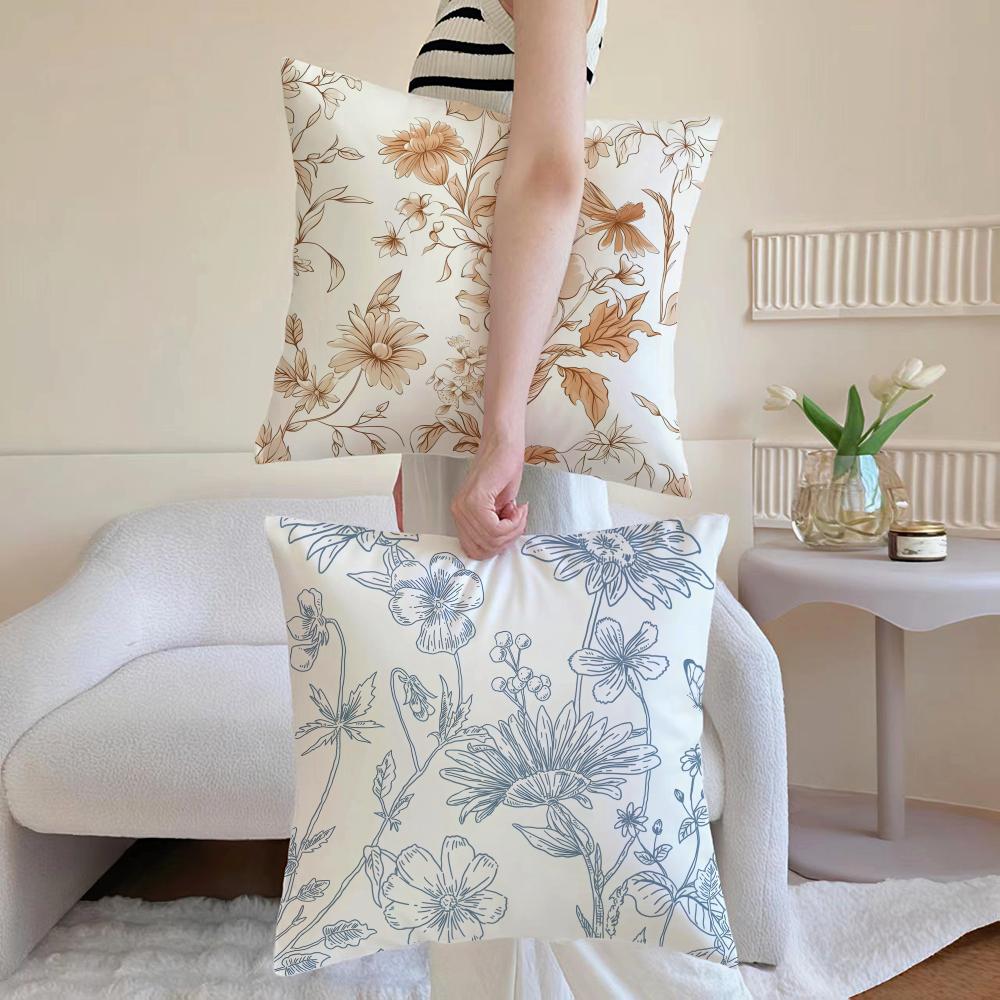 Simple, Classic, Retro-Style Floral And Bird Pattern Cushion Cover Linen Pillowcase Cover Soft Decor For Sofa Home Room