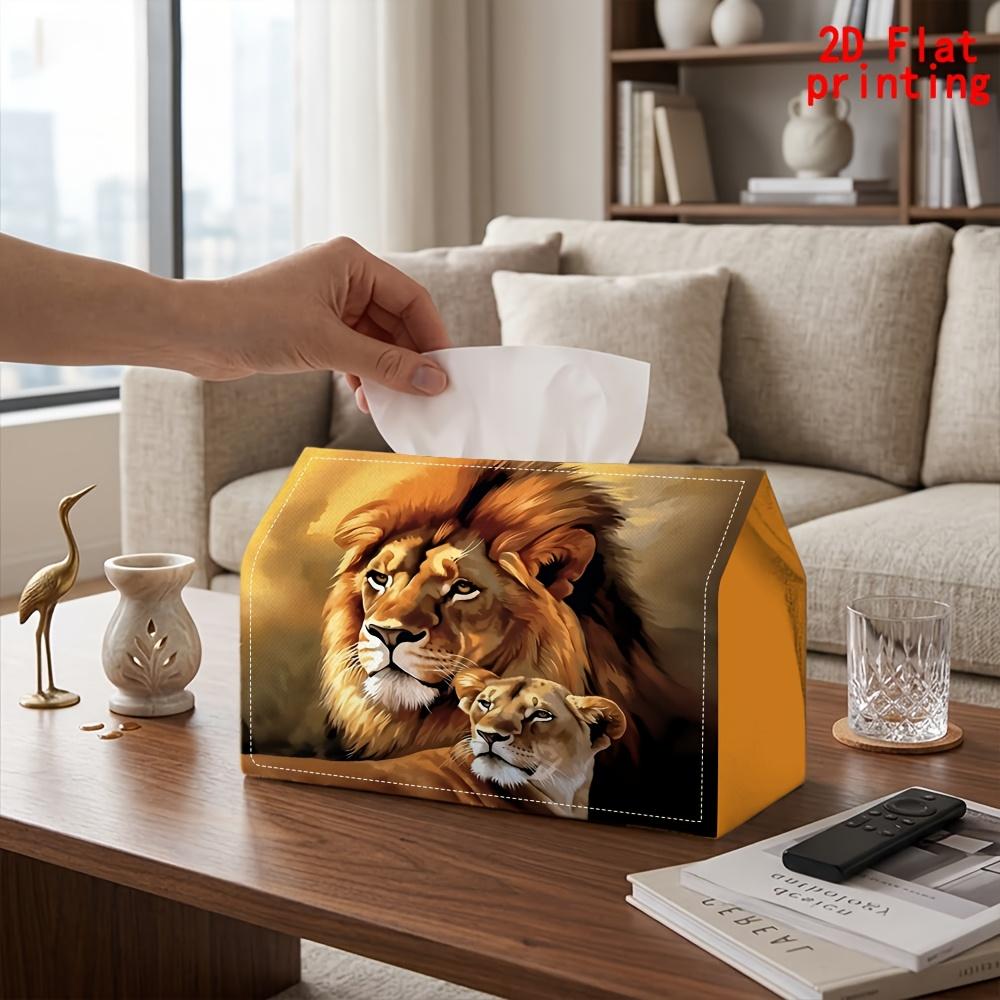 2D Flat 1pc Tissue Box, Lion Couple Pattern Napkin Dispenser, Reusable Daily Desktop Tissue Storage Box, Suitable for Kitchen, Living Room, Bedroom, B