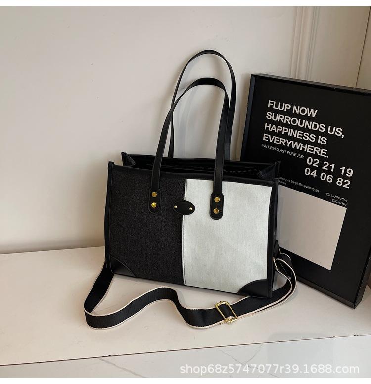 Fashion Color-blocking Tote Large Bag Women's 2025 New Casual Denim Commuter Bag Large-capacity Versatile Crossbody Bag