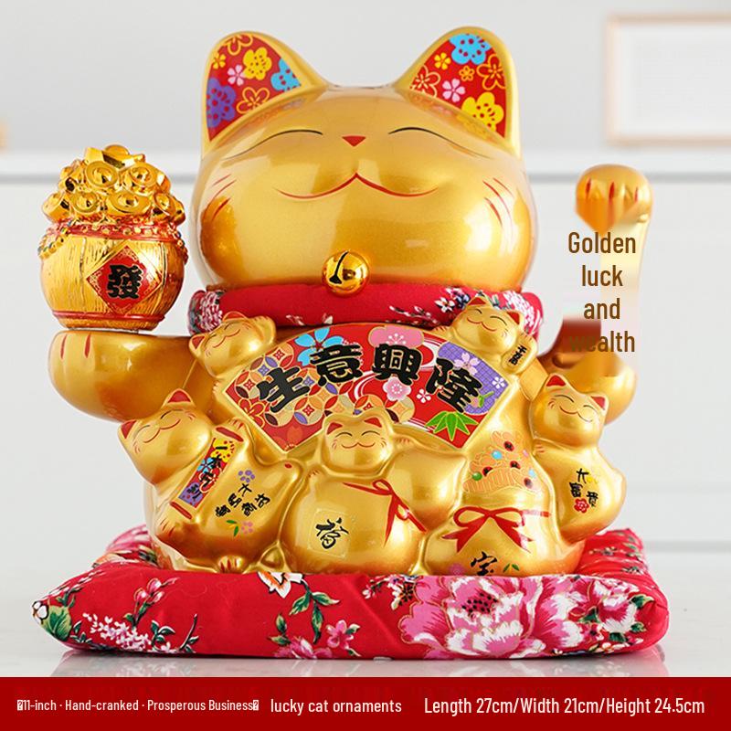 Ceramic Waving Fortune Cat Figurine for Home and Shop Decor