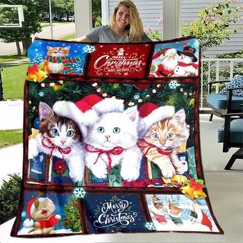 Cozy Christmas Cat Santa Blanket Lightweight Flannel Throw for Sofa Bed Travel Camping Living Room Office Pc