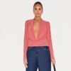 J25TP327 Women's Deep V Chiffon Long Sleeve Top with Flowing Collar and Scarf