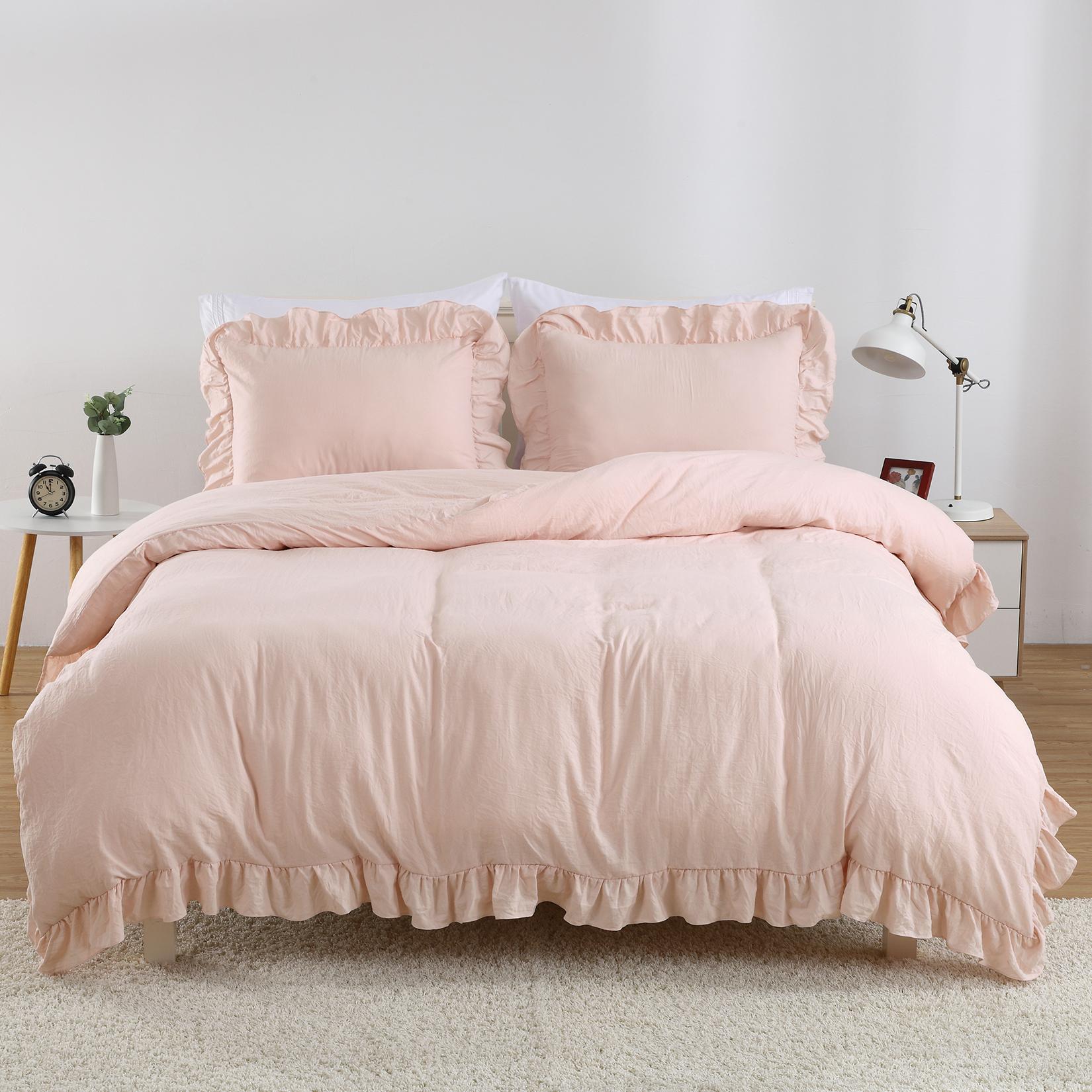 

104 x90 Lotus Leaf Edge Bedding Duvet Cover Set Large Double Bed Bedroom Soft Washed Polyester 1 Duvet Cover + 2 Pillowcases 228x228cm рожевий