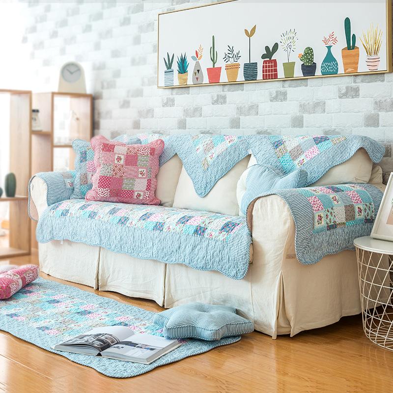 

Подушка для дивана из мытой хлопчатобумажной ткани, всесезонная универсальная простая современная гостиная, противоскользящий чехол, подушка для шарфа 70*70 синий