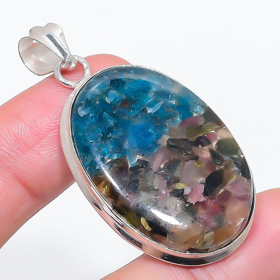 

Natural Watermelon Tourmaline 925 Sterling Silver Jewelry Pendant 2.09 Q7m13