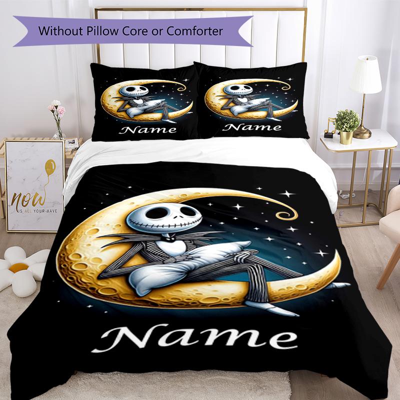 3pcs Custom Name The Nightmare Before Christmas Bedding Set Duvet Cover Closure Includes 1 Duvet Cover & 2 Pillowcases, Soft and Comfortable for All S