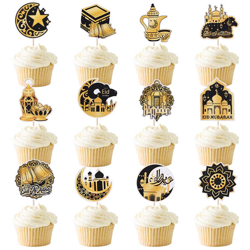 36/12 ks Eid Mubarak Topper na cupcake Ramadan Kareem Měsíc Hvězda Mešita Dort Dezert DIY Dekorace Islámská Muslimská Párty Pečicí Nástroj