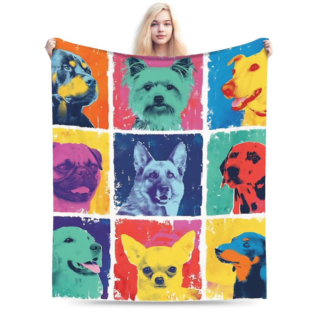 Retro Vintage Art Cute Dogs Blanket Quality Soft Warm  Throw Blanket Autumn Kids Couch Chair Sofa Bed Fashion Bedspread