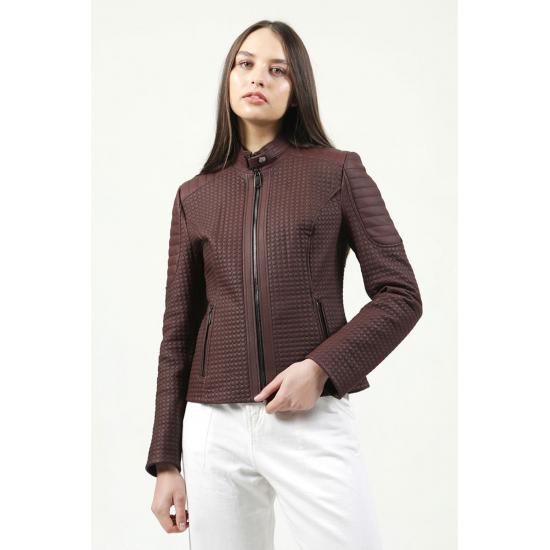 Women's Coats Gummy Honeycomb Patterned Quality Genuine Leather Women's Coats