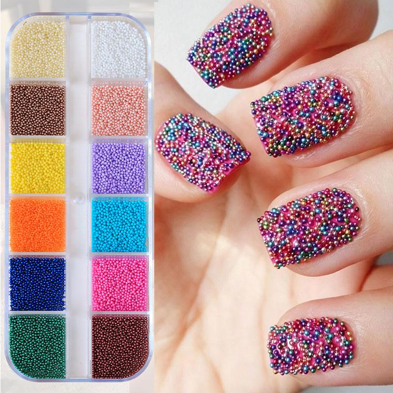 12Grids 3D  Dopamine Colorful Micro Caviar Nail Beads 0.8mm Colorful Mini Round Beads Nail Rhinestones Cute Nail Beads Charms D3
