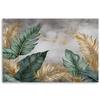 Canvas print, Gold and green leaves on a gray background