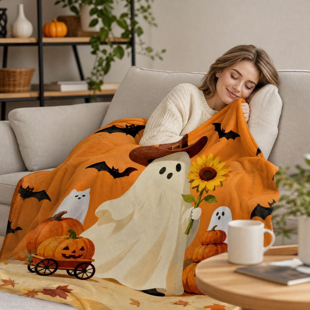 Halloween Flannel Throw Blanket Printed 130 150 cm for Couch Sofa Bed