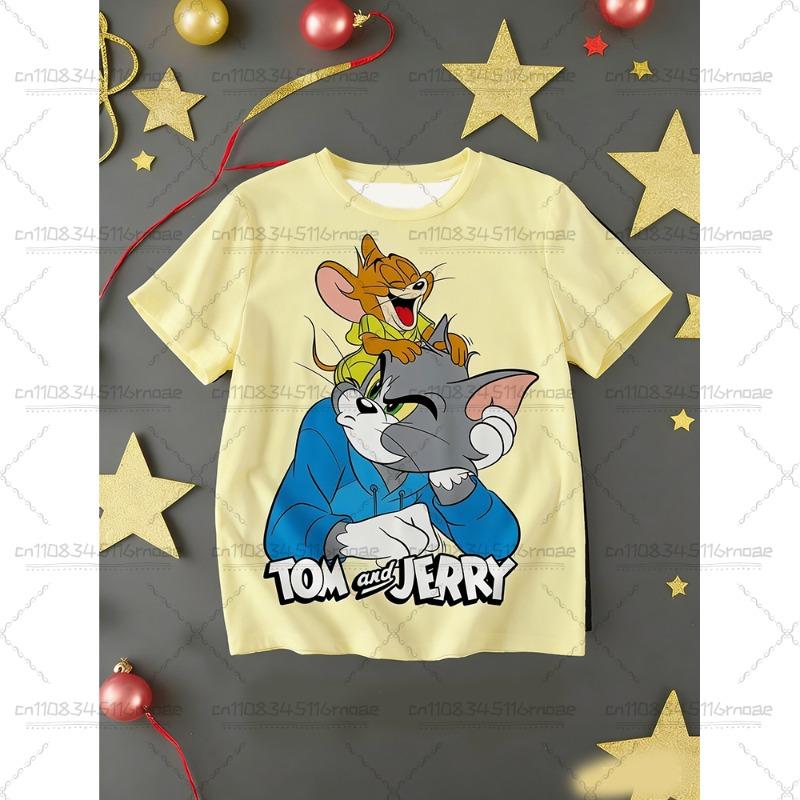 TOM&JERRY Cartoon Pattern Printed Cotton Imitation Cute Children's Casual Top Fashion Sports T-shirt Summer Adult T-shirt