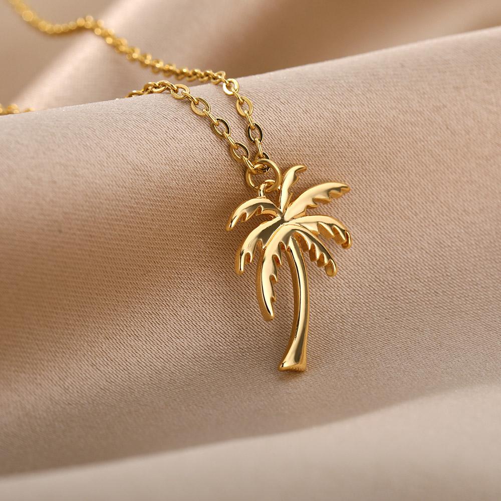 Coconut Palm Tree Necklace For Women Dainty Stainless Steel Palm Necklace Bohomian Jewelry Summer Ocean Beach Accessories