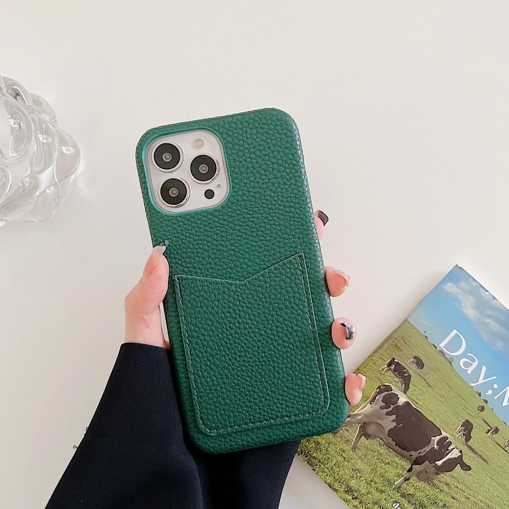 Lychee Pattern Genuine Leather Case With Card Holder For iPhone 17 Pro Max iPhone Air 16 15 14 13 12 11 Phone Shell Back Cover