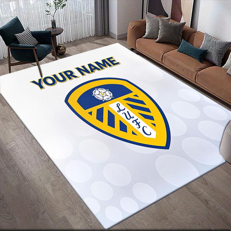 Custom Name,Leeds United Home Sofa Decoration for Living Room & Bedroom, Non‑Slip Play Flannel Floor Mat for Game Room