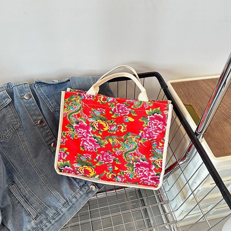 Fashionable Retro Floral Handheld Shoulder Bag For Women In Chic Red And Green Colors красный