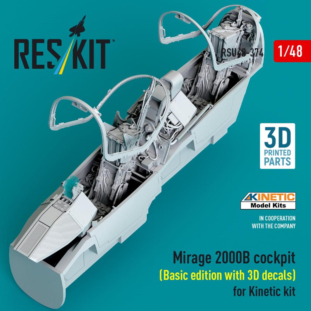 Reskit Mirage 2000B Cockpit Interior Decal Plastic Model Parts 1/48 w/3D (for Kinetic) RSKU48-0374 (Airplane)