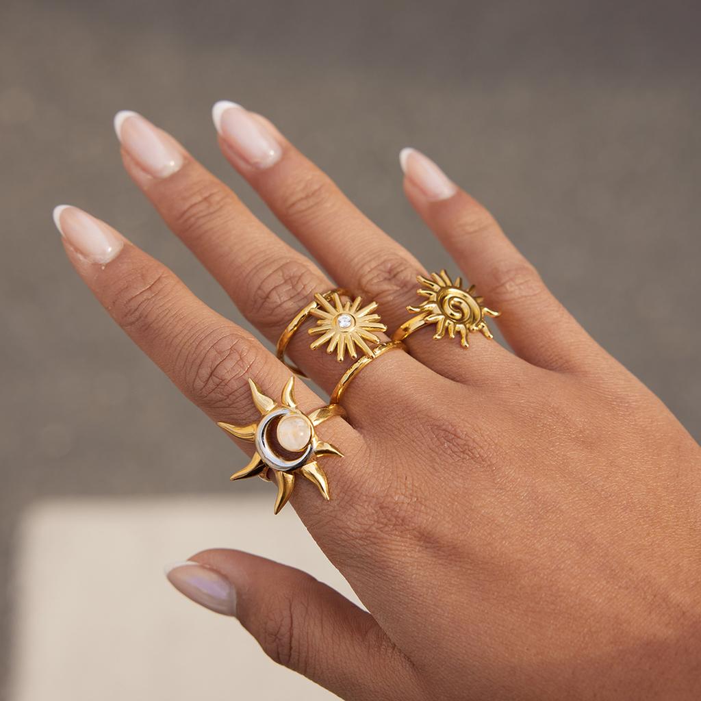 Yori Size 7 Stainless Steel Minimalist Spiral Sun Ring Rust Proof Metal Distinctive Finger Jewelry High Quality New Accessories