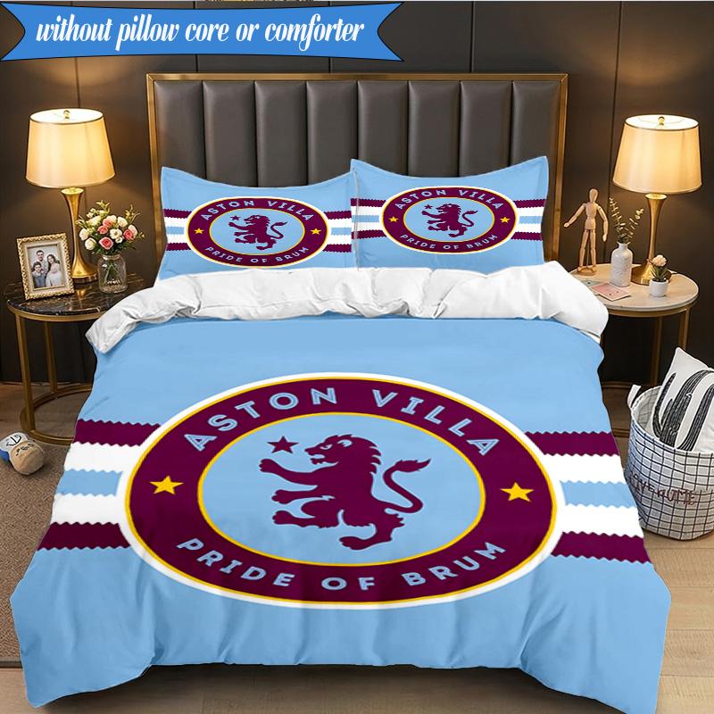 3PCS Aston Villa Football Club Printed Soft Bedding Set,Including 1pc Duvet Cover And 2pcs Pillowcases Perfect for Bedroom, Dormitory, Fan gift