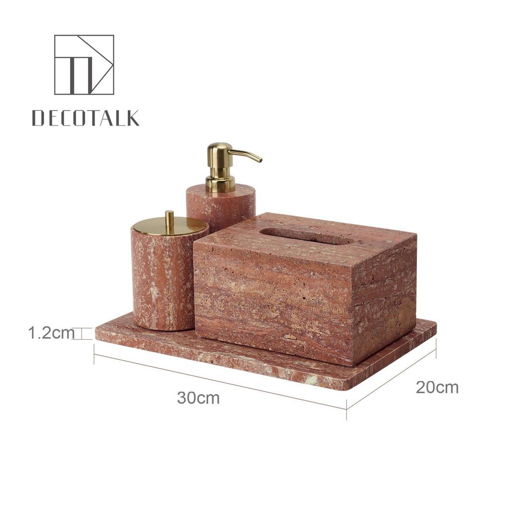DecoTalk Wabi-sabi Red Travertine Bathroom Washbasin Set with Aromatherapy Tissue Box Tray