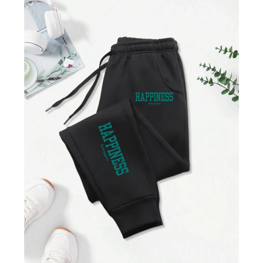 Happiness Letter Graphic Print Pattern Pants Woman Autumn Fashion Joggers Comfortable Warm Pants Fashion Jogging Pant