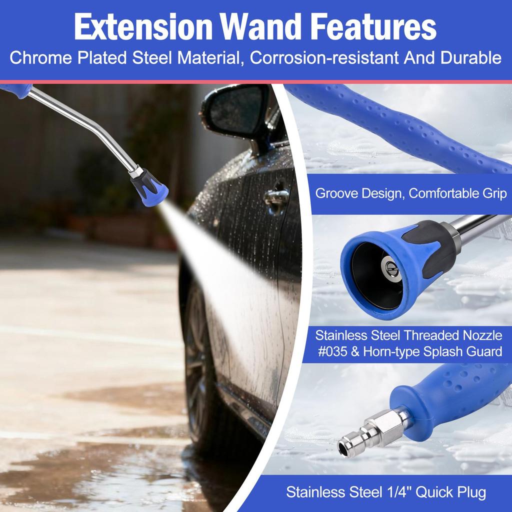 20° Curved Pressure Washer Extension Wand for Car Wash High-Pressure Washer Gun, with Non-slip Grip, Threaded Nozzle #035 with Horn-type Splash Guard