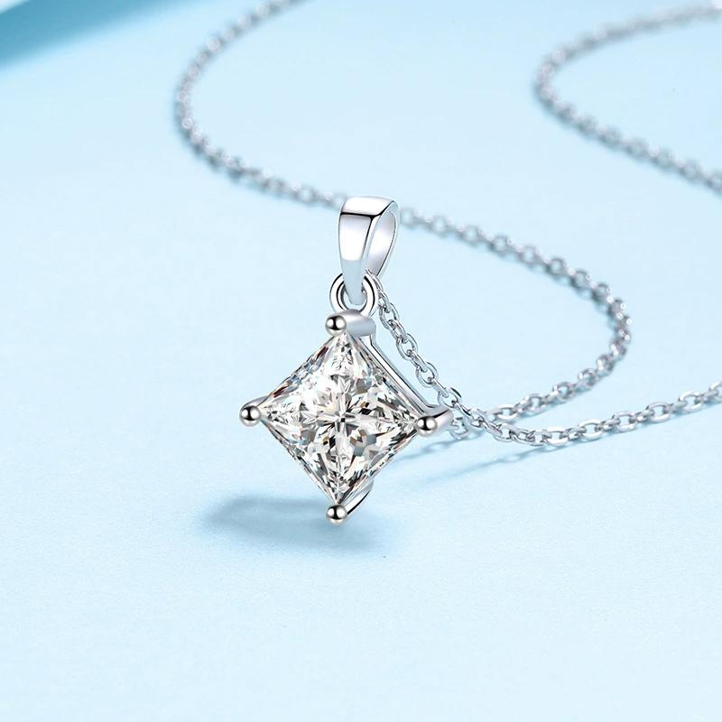Tezzc Pricess Cut Moissanite Necklace For Women Lab Grown Diamond Pendant Necklace With certificate Silver Jewelry Wholesale