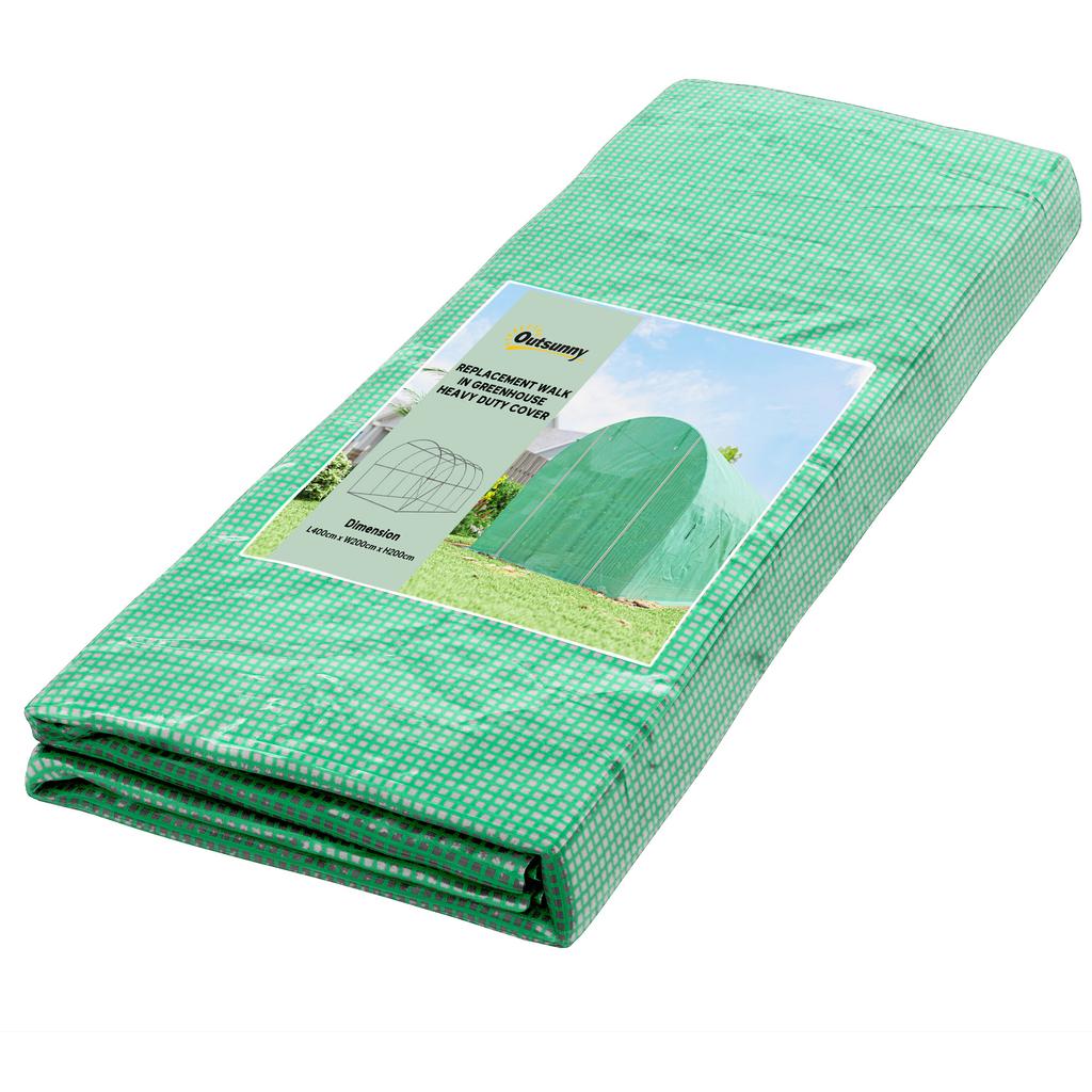 Greenhouse Film 4 x 2 m, Waterproof Garden Film with Door, 8 Windows, UV Protection, Tear-Resistant Polyethylene FILM ONLY Green