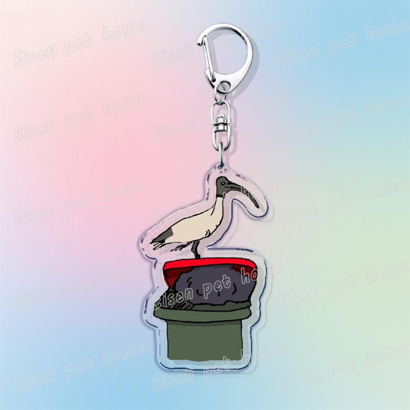 Grappige Bin Chichen Sleutelhanger Accessoires Tas Bedels Ibis Vuilnis Kalkoen Australië Vogel Sleutelhangers Sieraden Fans Vrienden Cadeau