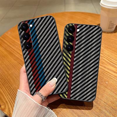 For Samsung Galaxy S24 A54 A14 S23 S22 S21 Ultra Plus Carbon Fiber Texture Luxury Shockproof Phone Case PC Soft Edge Back Cover