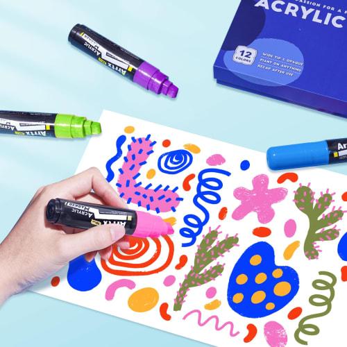 Arrtx Jumbo Poster Markers 10mm Jumbo Felt Tips 12 Colors Acrylic Paint Markers Oil Based Paint Pens for Rock Painting/Chalkboard/Windshield/Outdoor P