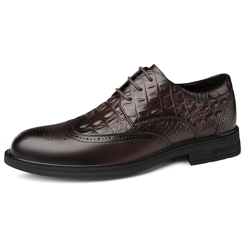 Fashion Crocodile Pattern Mens Brogues Shoes Classic Retro Male Genuine Leather Oxford Shoes Lace Up Business Shoes Formal Office Flats