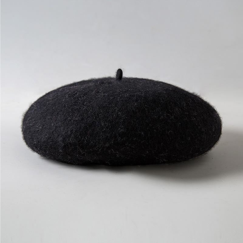 Wool Beret Hat Women's Autumn and Winter Big Head Circumference British Retro Octagonal Painter Hat
