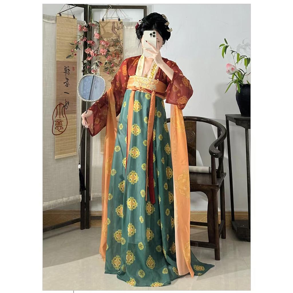 Stellen Sie den chinesischen Hanfu-Stil der Tang-Dynastie für Frauen wieder her, einteiliger Rock in Brustlänge, Alltagsanzug