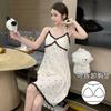 Summer New Modal Cotton Bow Printing Suspender Nightdress Women's Skin-friendly Drape Pajamas Loungewear with Chest Pad