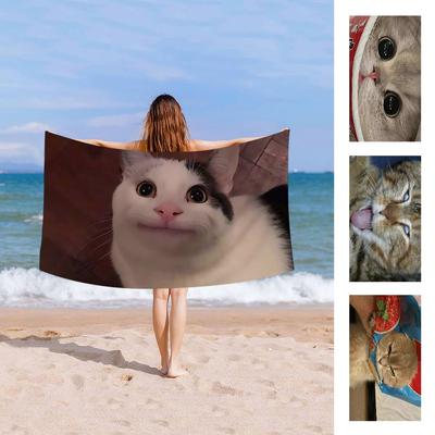 Funny Cat Beach Towel Colorful Bath Towels for Girl Microfiber Quick Dry Custom Sand Free Beach Yoga Spa Gym Pool