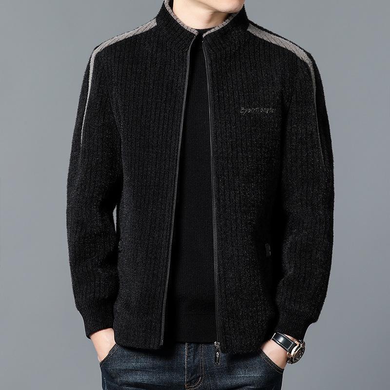 2025 Men's Stand Collar Thickened Velvet Jacket, Winter Woolen Coat