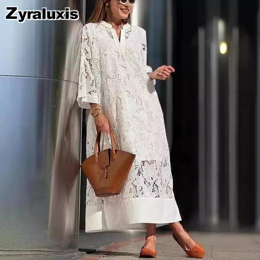 Nuovo Set Due Pezzi Abito Casual Largo con Scollo a V in Pizzo