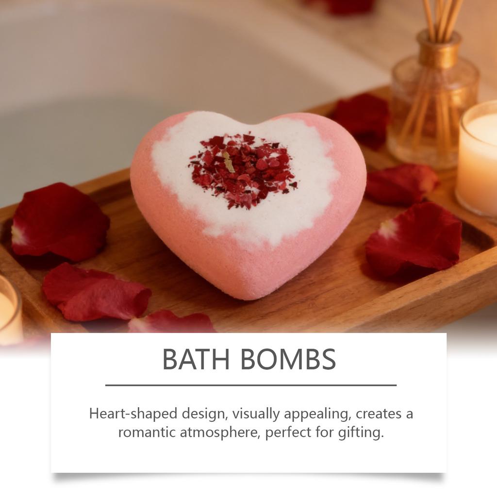 Rose Heart-shaped Bath Bubble Ball, Bath Ball, Serum Bath, Cleansing Pore Skin Spa
