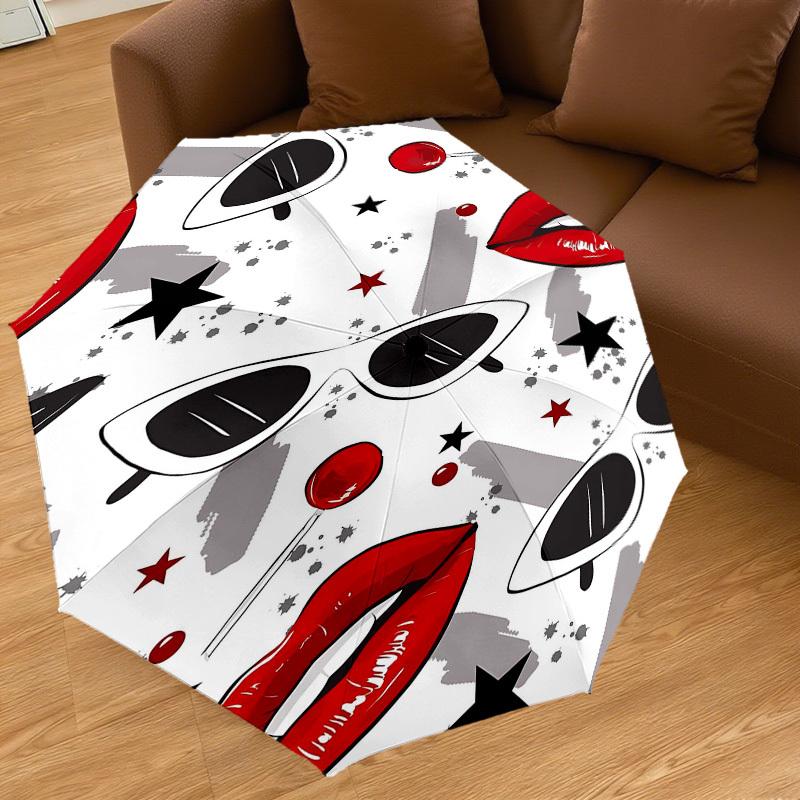1pc lips glasses Automatic Open/Close Umbrella Compact Folding Umbrella with 8-Rib Shaft for Women/Men, Elegant Birthday1131S