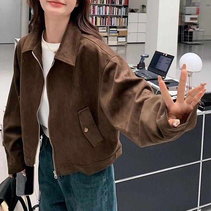 Giacche vintage Maillard con colletto risvoltato Autunno Inverno Nuovo American Retro Cerniera Abbigliamento Femminile Cappotti larghi con bottoni alla moda