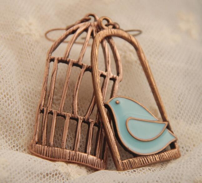 High Quality Bird Shape Earring Novelty Bird and Birdcage Shape Women Dangle Earrings