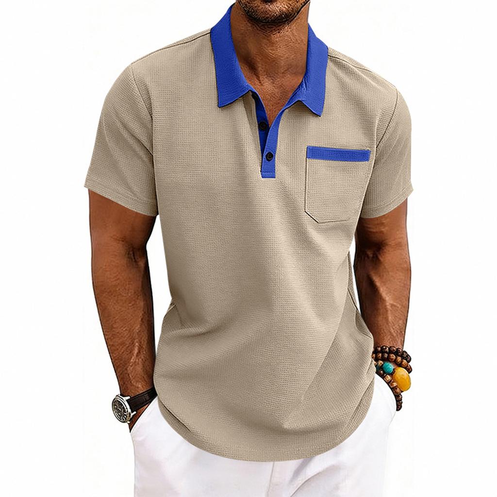 Men's Loose Shirt Matching Pockets Business- Collar Short-sleeved Shirt